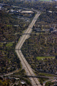 Aerial view of cars moving on street