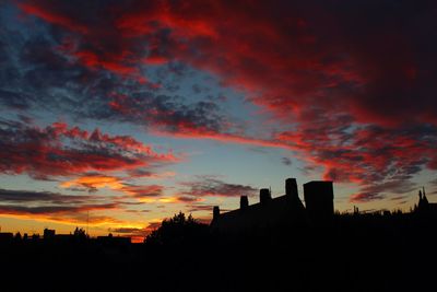 Silhouette of buildings against dramatic sky