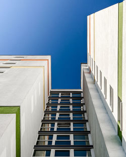 Low angle view of building against clear blue sky