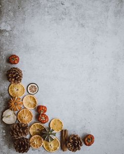 Directly above shot of christmas decorations on table