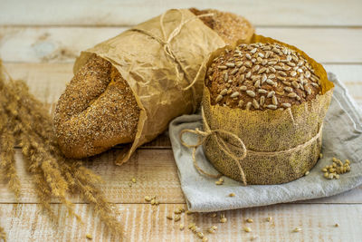 High angle view of bread on table