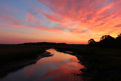 Scenic view of lake against sky during sunset