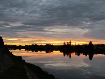 Scenic view of lake against sky during sunset