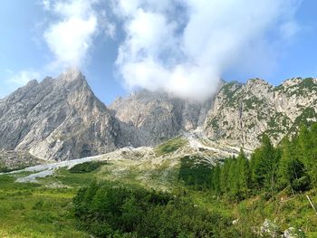 Panoramic view of landscape and mountains against sky