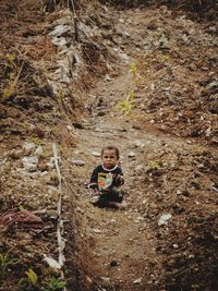 High angle view portrait of boy