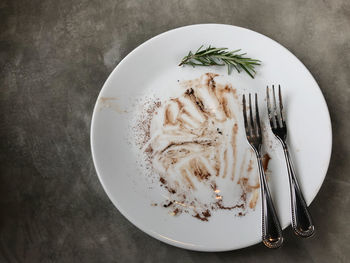 High angle view of food in plate on table