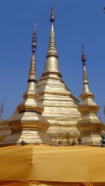 Low angle view of pagoda against sky