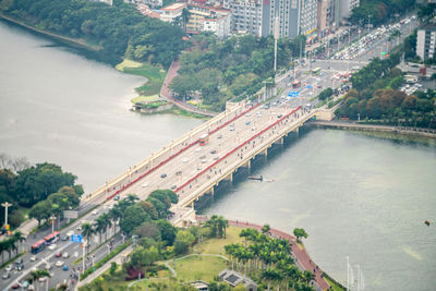 High angle view of bridge over river in city