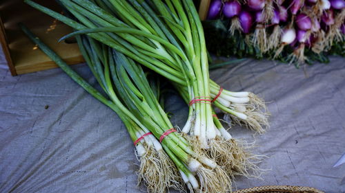 High angle view of vegetables on table