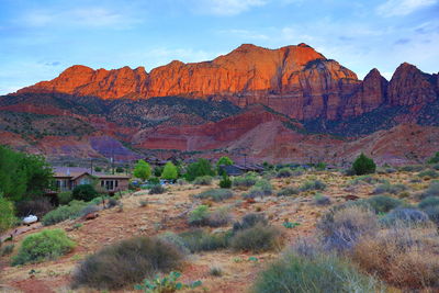 Scenic view of mountain range against sky