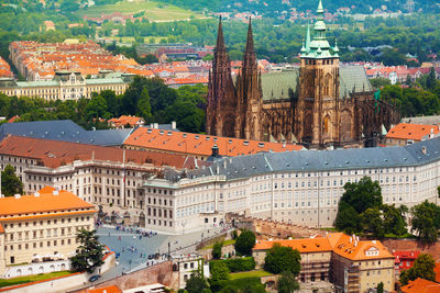 High angle view of buildings in town