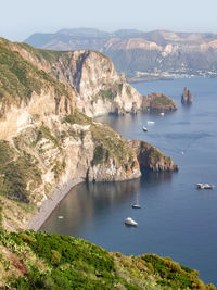 High angle view of boats in sea