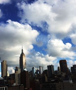 City skyline against cloudy sky