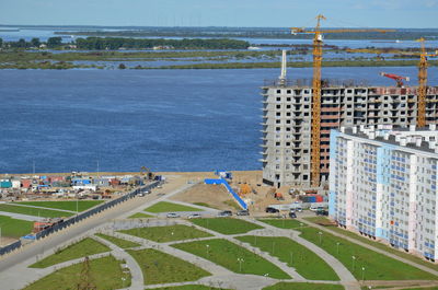 High angle view of buildings in city