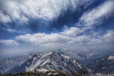 Scenic view of snowcapped mountains against sky