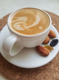 High angle view of coffee on table