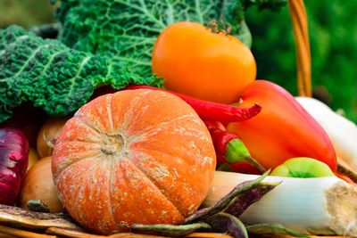 Close-up of vegetables in wicker basket