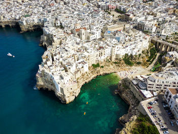 Polignano aerial view, from above, puglia