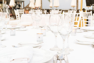 Glass of wine glasses on table at restaurant