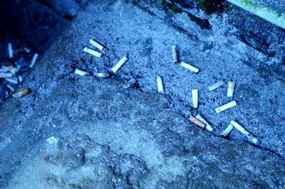 High angle view of cigarette smoking on ground