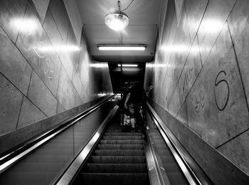 Interior of illuminated subway station