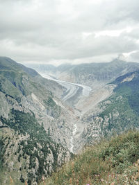 High angle view of valley against sky