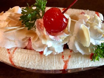 Close-up of dessert served in plate