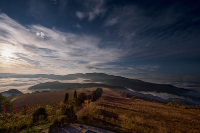 Scenic view of landscape against sky during sunset