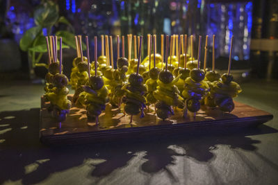 Close-up of chess board on table