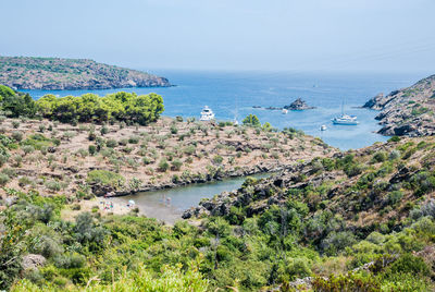 High angle view of sea against clear sky