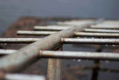 Close-up of rusty metal railing