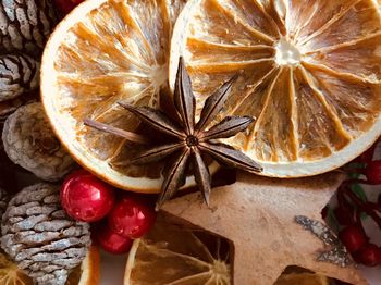 High angle view of fruits on table