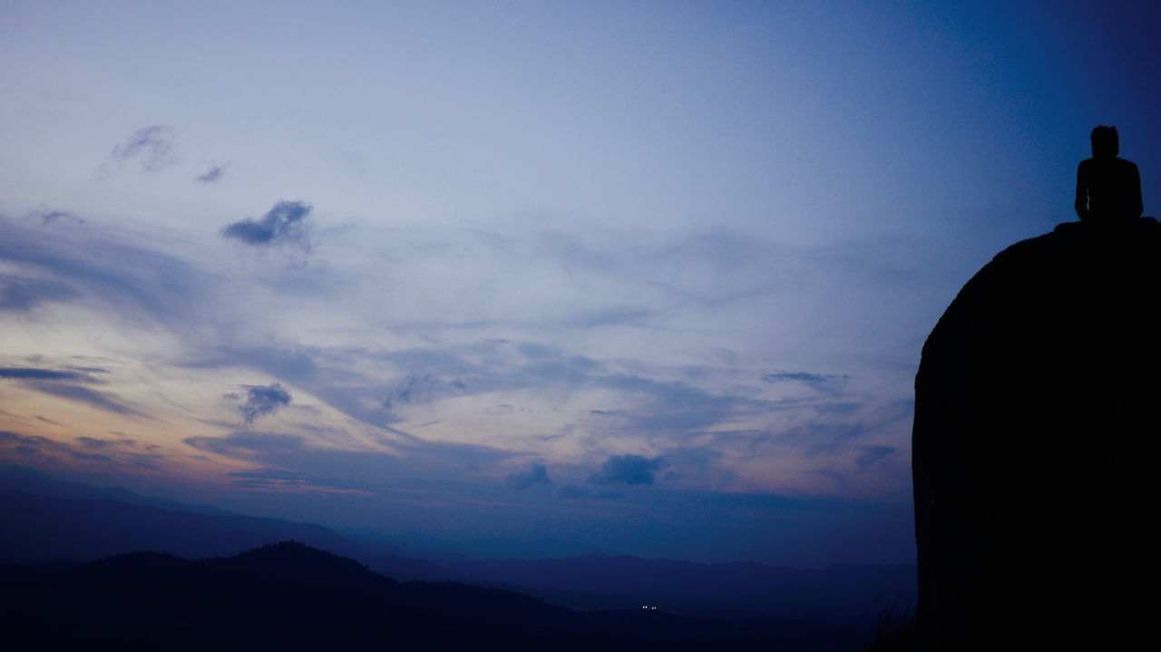 SILHOUETTE OF MOUNTAINS AGAINST SKY