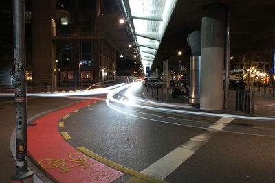Light trails on road at night