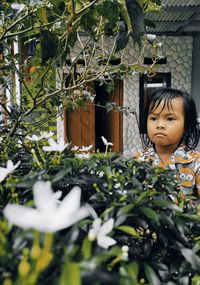 Girl looking at plants