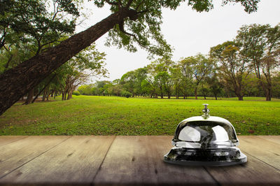 Tractor on table in park