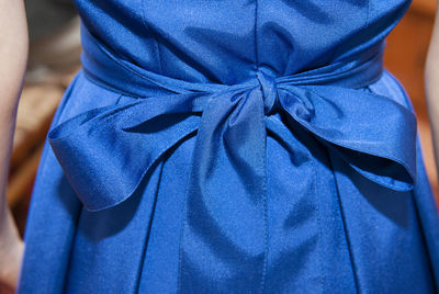 Midsection of woman wearing blue dress