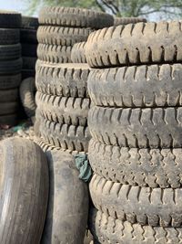 Close-up of old stack of firewood