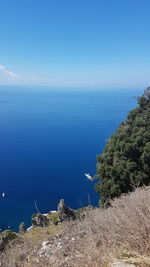 Scenic view of sea against blue sky