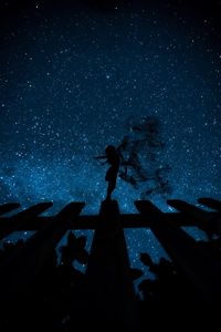 Low angle view of silhouette people standing against sky at night