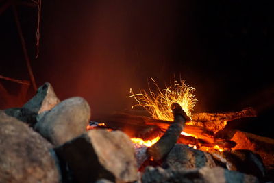 Close-up of bonfire at night