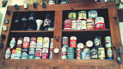 Full frame shot of bottles on display