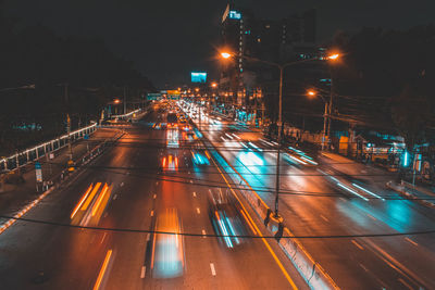 High angle view of traffic on road at night