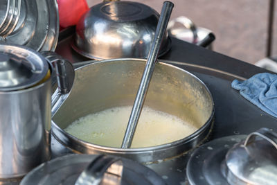 High angle view of drink in container