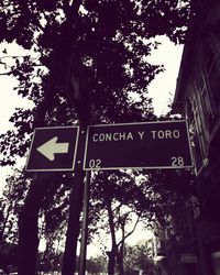 Low angle view of road sign against trees