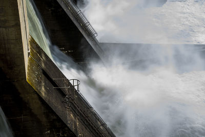 Low angle view of waterfall against sky