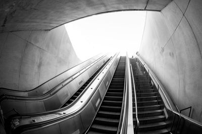 Fish-eye view of escalator at subway station