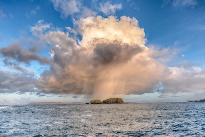 Scenic view of sea against cloudy sky