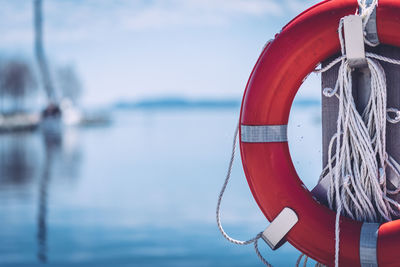 Close-up of red ring on water