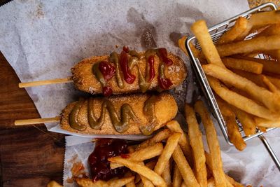 High angle view of food on table